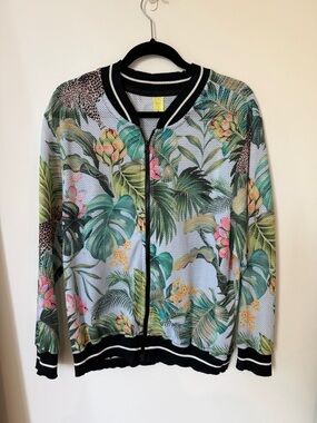 FARM Rio Tropical Leaf & Floral Bomber Jacket - Green, Pink, Yellow